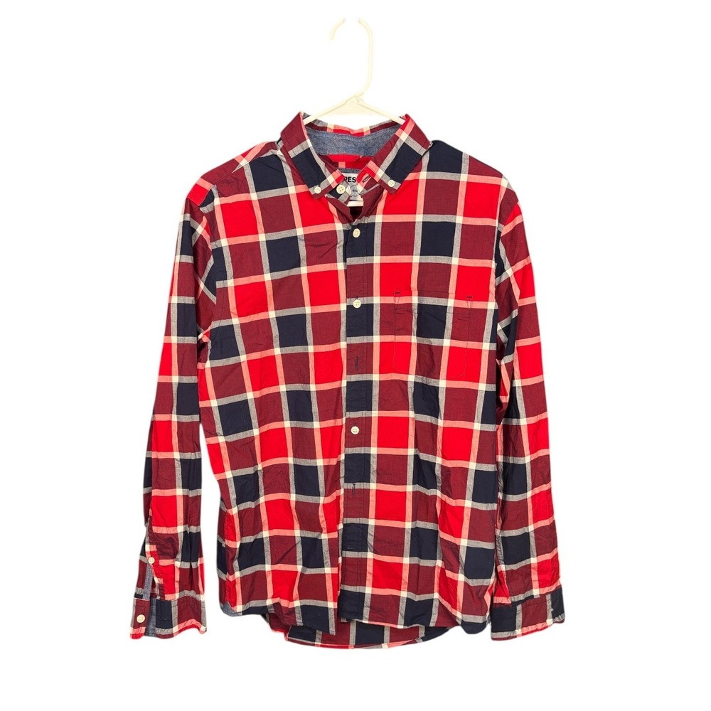 Express Shirt Y2K Vintage Adult Sz M Red‎ Plaid Button Up Slim Soft Wash Men